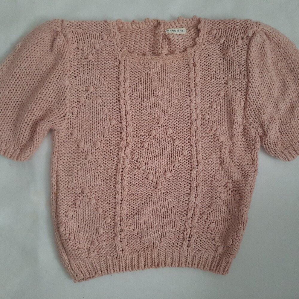Ladies Mauve Short Sleeve Hand Knitted Sweater